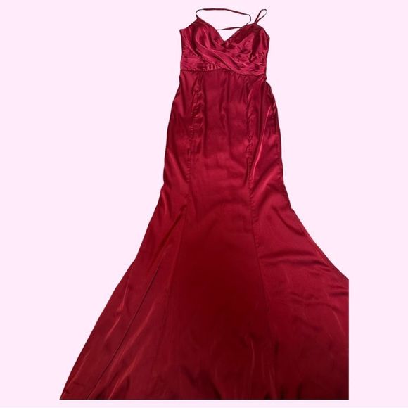 HUSH women's dress maxi mermaid gown red  satin vneck spaghetti strap size 4 - Picture 1 of 13